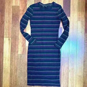 Dynamite | Striped long sleeve sweater black purple tan dress size medium